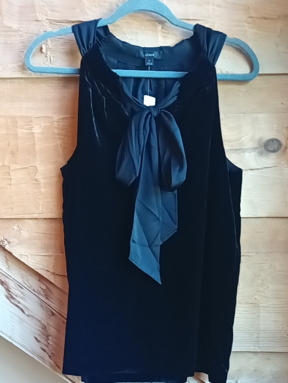 J. Crew Black Velvet Sleeveless Bow-Neck Top